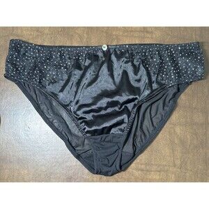 Cacique Silky Wet Lool Black Satin Glitter Rhinestone Hipster Panties Sz 22 / 24